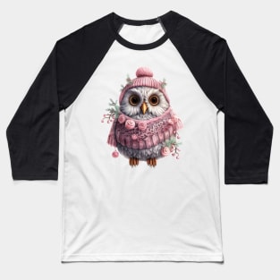 Pink Christmas Owl Baseball T-Shirt
